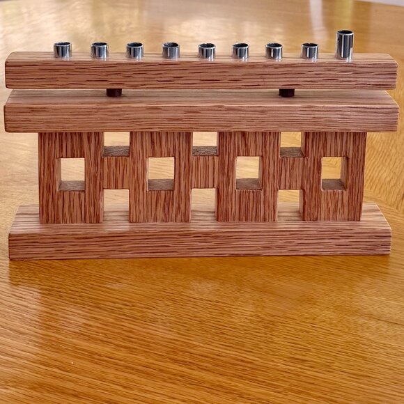 Hanukkah Menorah New Hand Crafted Oak Hardwood Judaica Chanukah Hannukiah - Picture 1 of 9